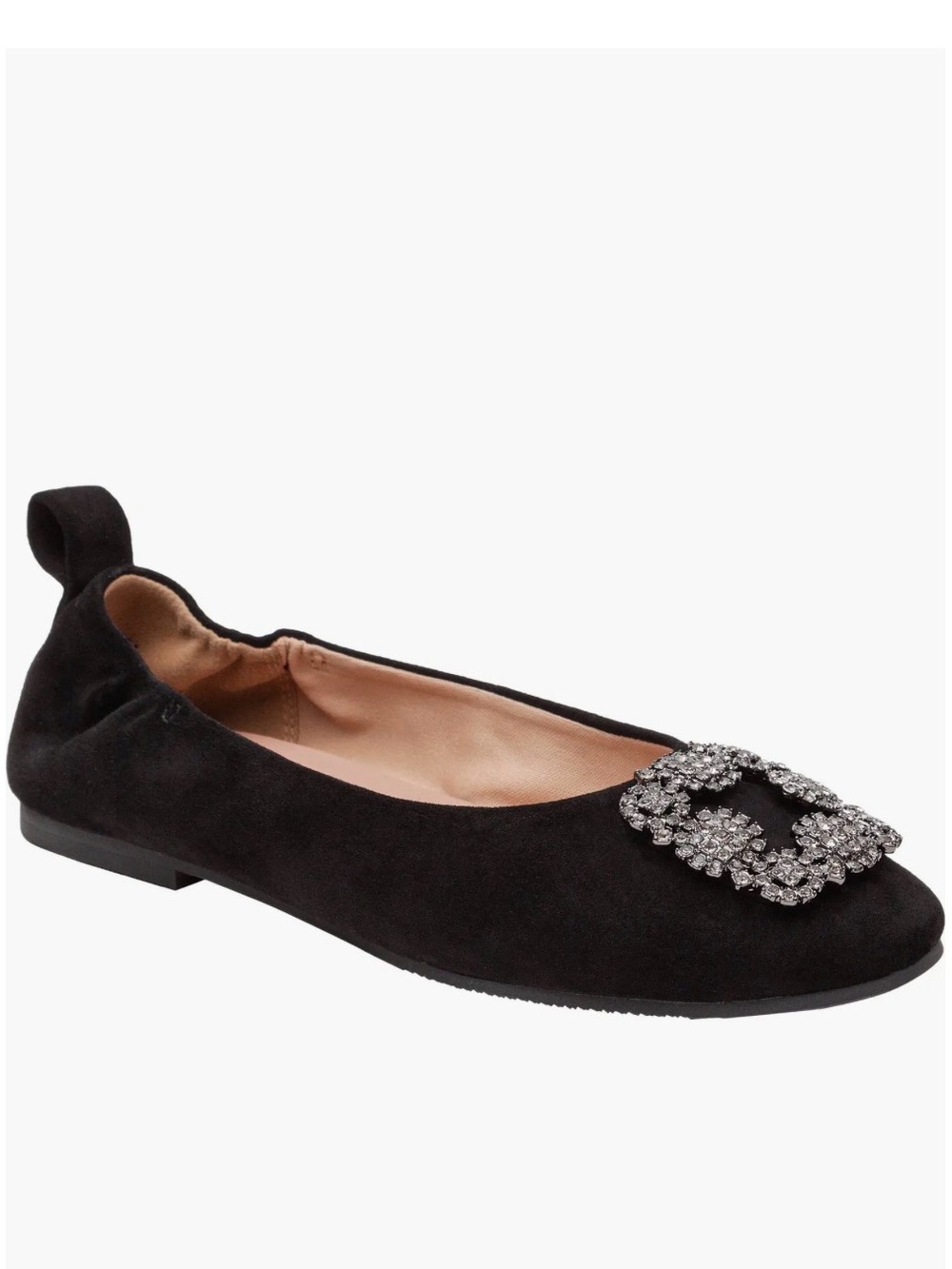 Paolo  Minax Black Suede Embellished Buckle Ballet Flat